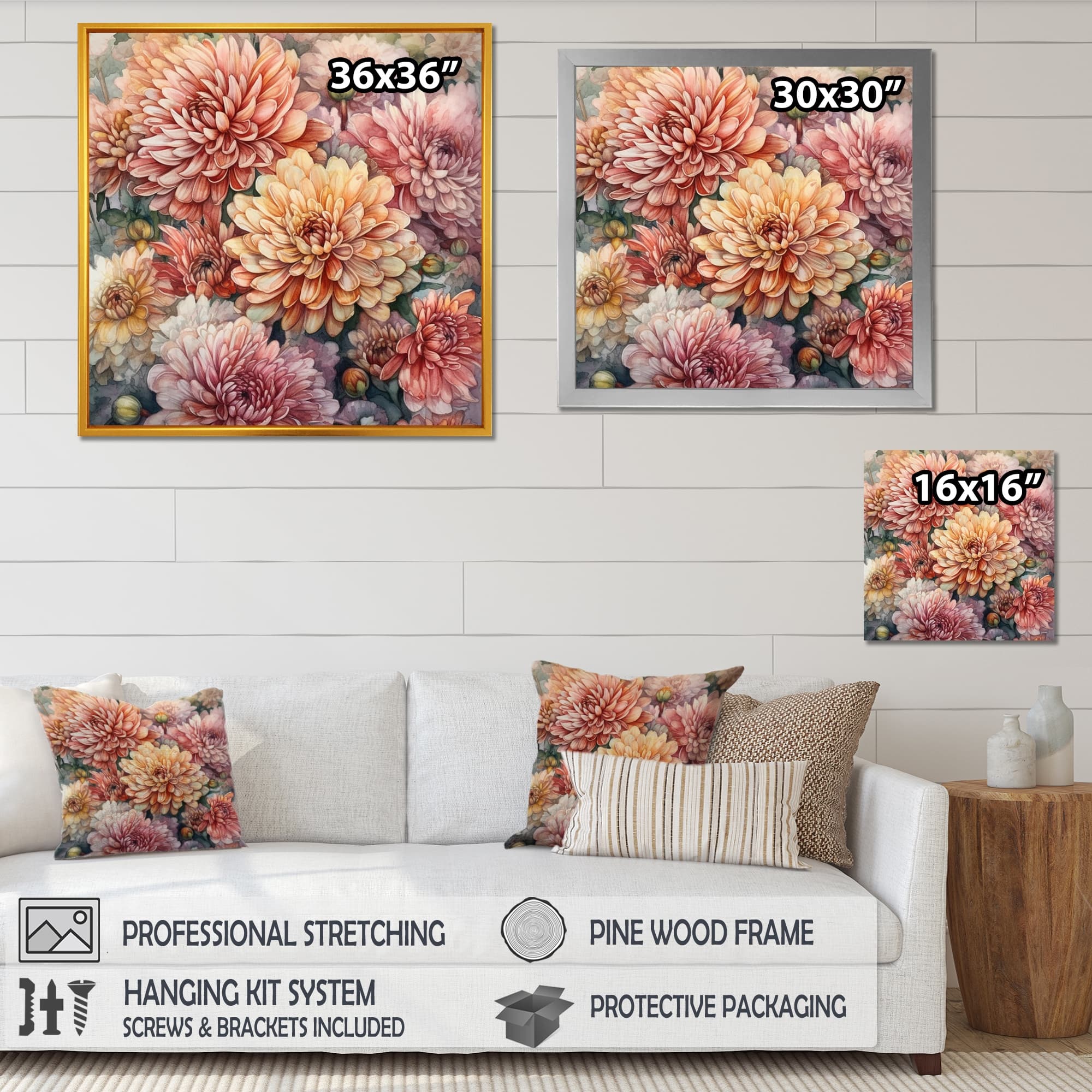 Designart "Orange Pink Chrysanthemum Scenery I" Floral Chysanthemum